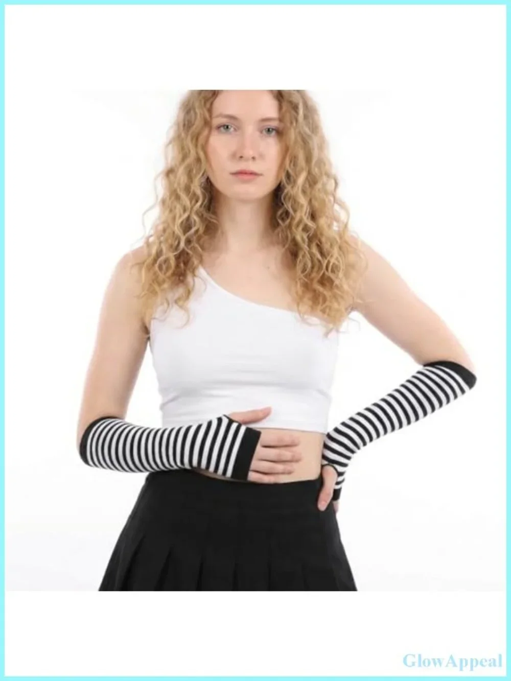 2 Pairs Striped Arm Warmers Fingerless Gothic Gloves with Thumb Hole